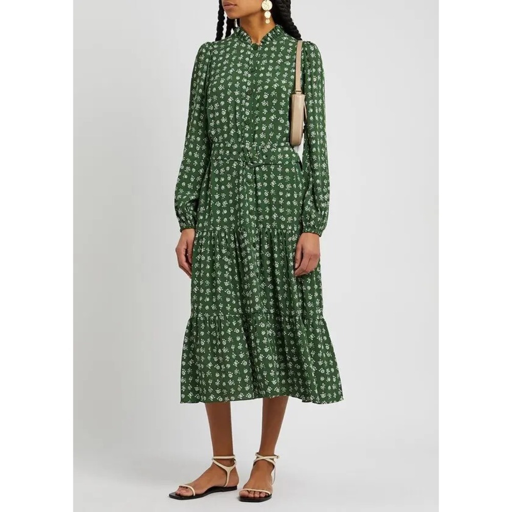 KITRI Lori Floral-Print Belted Shirt‎ Dress Green Size 6